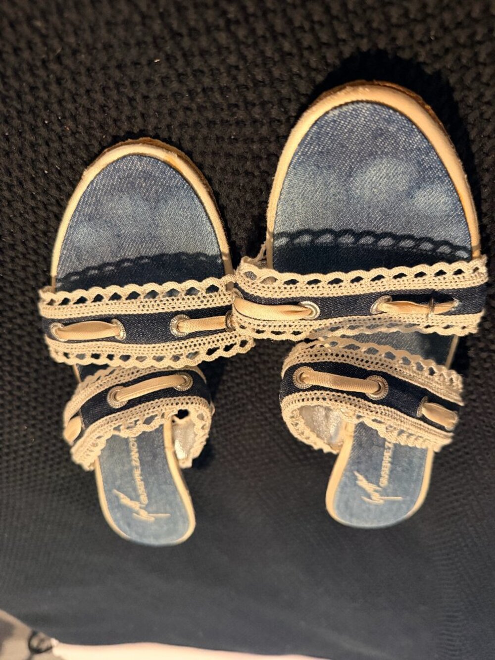 Giuseppe Zanotti Denim Lace Kitten Slides 40.5